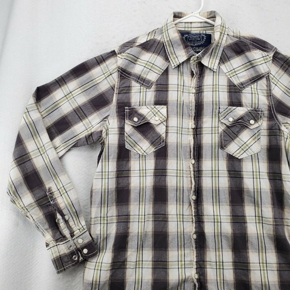 GPH Supply Co. Shirt Men's Pearl Snap Up Long Roll-Tab Sleeve Plaid Gray Medium - Picture 5 of 12